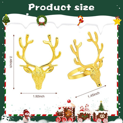 Gin Gle Bells Gold Antler Napkin Rings Set of 12 - Christmas Holiday Table Decor (Variation of THIS listing: Gin Gle Bells - Gold+12)