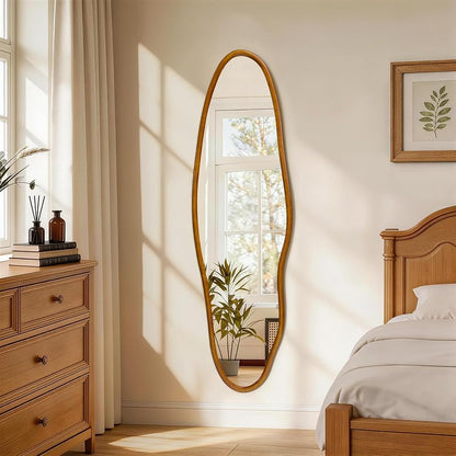 Irregular Full Length Mirror 63x18 in with Solid Wood Frame - Asymmetrical Wall Mirror