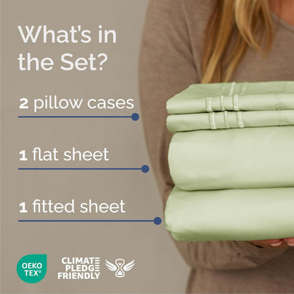 Queen Size Sheet Set by [Brand Name] - Comfy, Breathable & Cooling Luxury Bedding - Deep Pockets, Wrinkle-Free - Light Sage Green