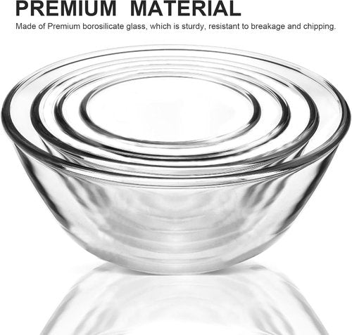 M MCIRCO Glass Mixing Bowls - 4-Pack Nesting Bowls Set for Meal Prep & Food Storage | BPA-Free, 0.8-4.8 Qt