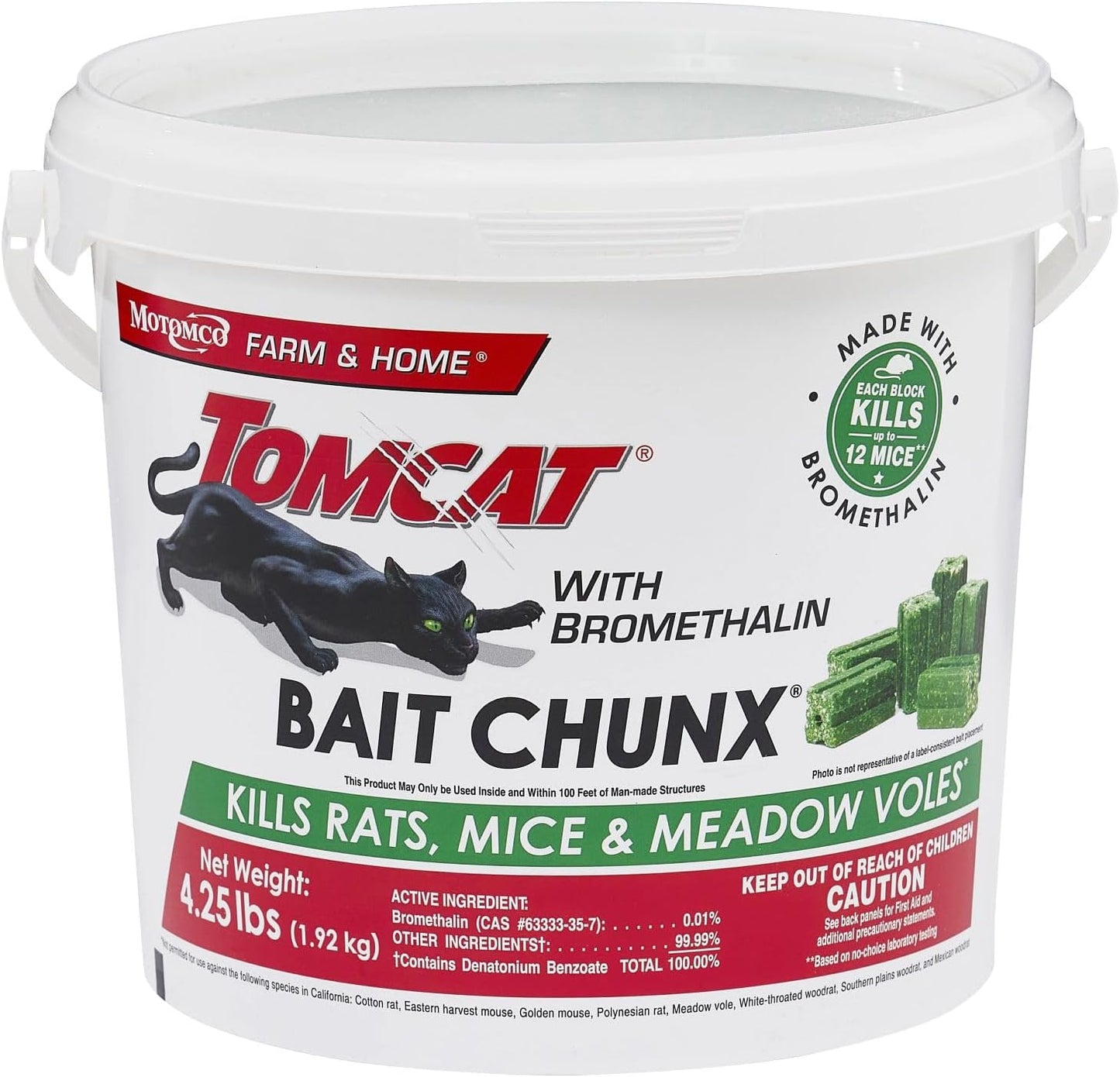 Tomcat Bromethalin Bait Chunx - Effective Rat & Mice Control for Professionals | 4.25 lbs Pail