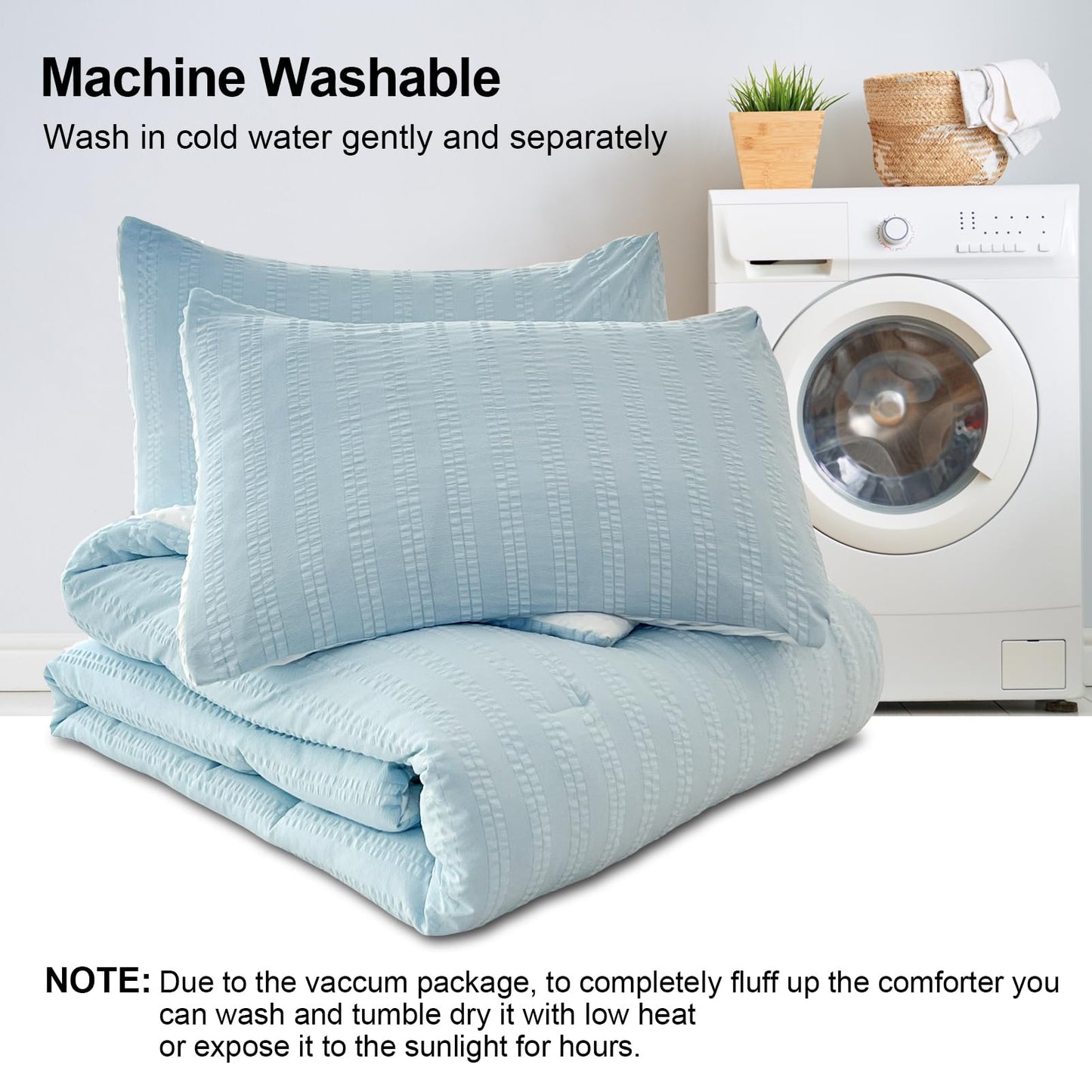 tohrisa Boho Comforter Set Twin Size Striped Pleats Bohemian Seersucker Bedding Set All Season Soft Cozy 2 Pieces Quilt with 1 Pillowcase(68"X90" Light Blue)