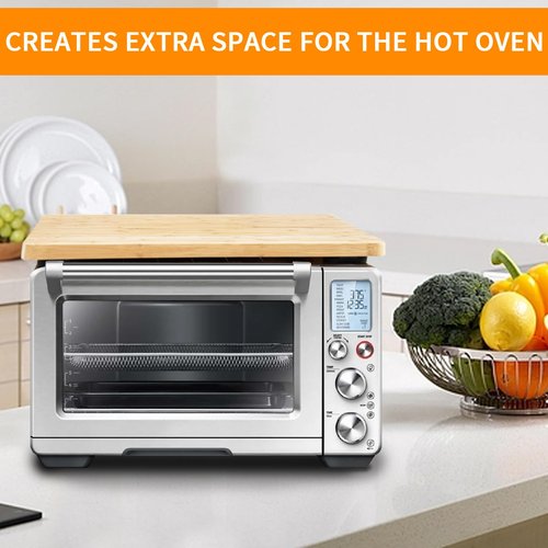 GWBSXM Bamboo Cutting Board for Breville BOV900BSS Smart Oven Air Fryer Pro, Countertop Convection Oven Accessories With Silicone Feet, Heat Resistance, Added Storage