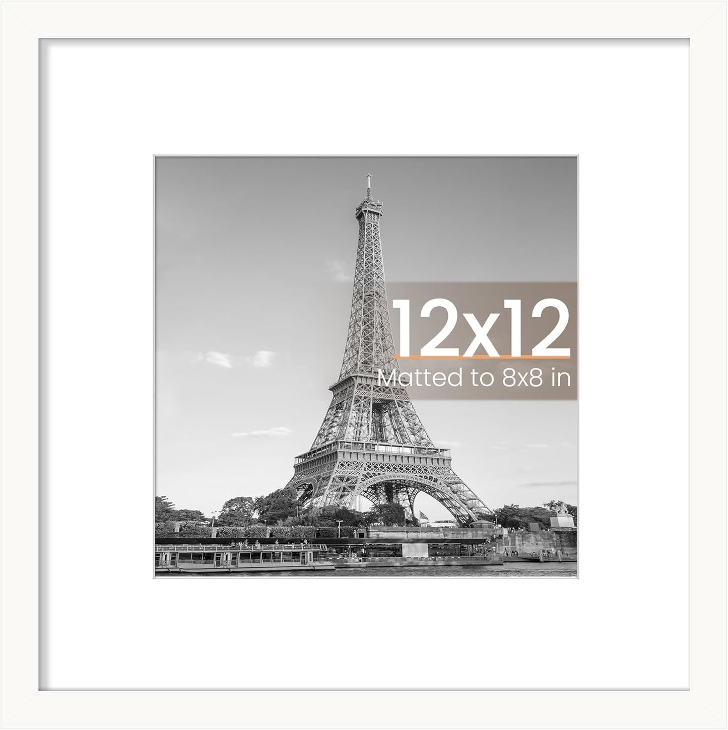 Upsimples 12x12 Picture Frame - Display 8x8 Photos with Mat or 12x12 Without | White, 1 Pack
