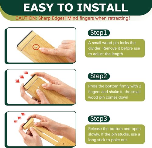 Lzerking Bamboo Drawer Organizers - Adjustable 6 Pack | Expandable Utensil Dividers (17-22")