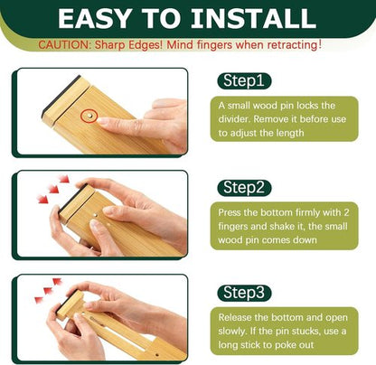 Lzerking Bamboo Drawer Organizers - Adjustable 6 Pack | Expandable Utensil Dividers (17-22")