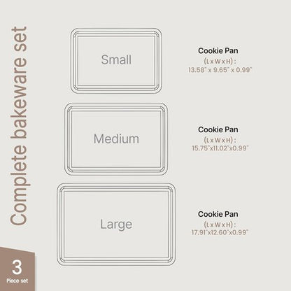 BAKKEN Nonstick Baking Pans Set - 3 Sizes with Diamond Texture Bottom | Oven Safe Up to 450°F, Gray Marble