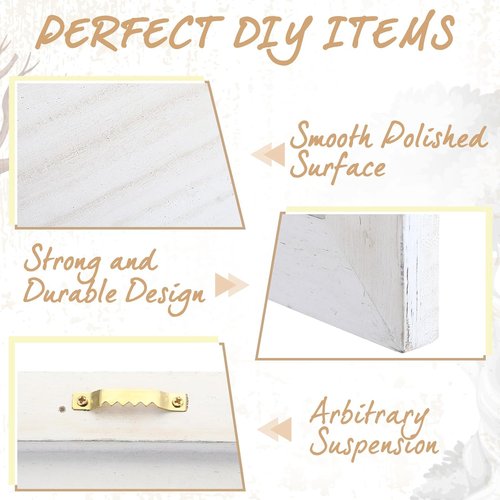 DoubleFill Rustic Wooden Signs - 4 Pcs Blank Craft Plaques, 12 x 12 x 0.6 Inch, Perfect for DIY Projects | White