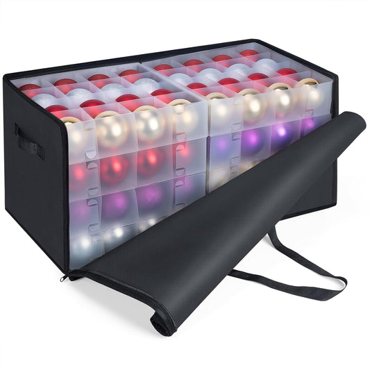 BALEINE Christmas Ornament Storage Box - Premium Holiday Container with Dividers for 128 Balls | Black Soft Design