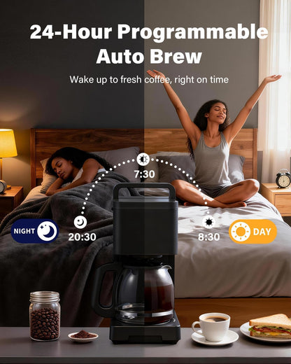SHARDOR 10-Cup Coffee Maker - Programmable Drip Machine with Adjustable Brew Strength & Keep-Warm Control, Black