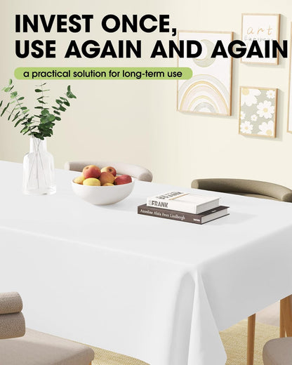 Pureegg Rectangle Table Cloth - Durable 60" x 102" Polyester Tablecloths | Reusable & Washable for Outdoor Events, Weddings, Picnics, 2 Pack, White