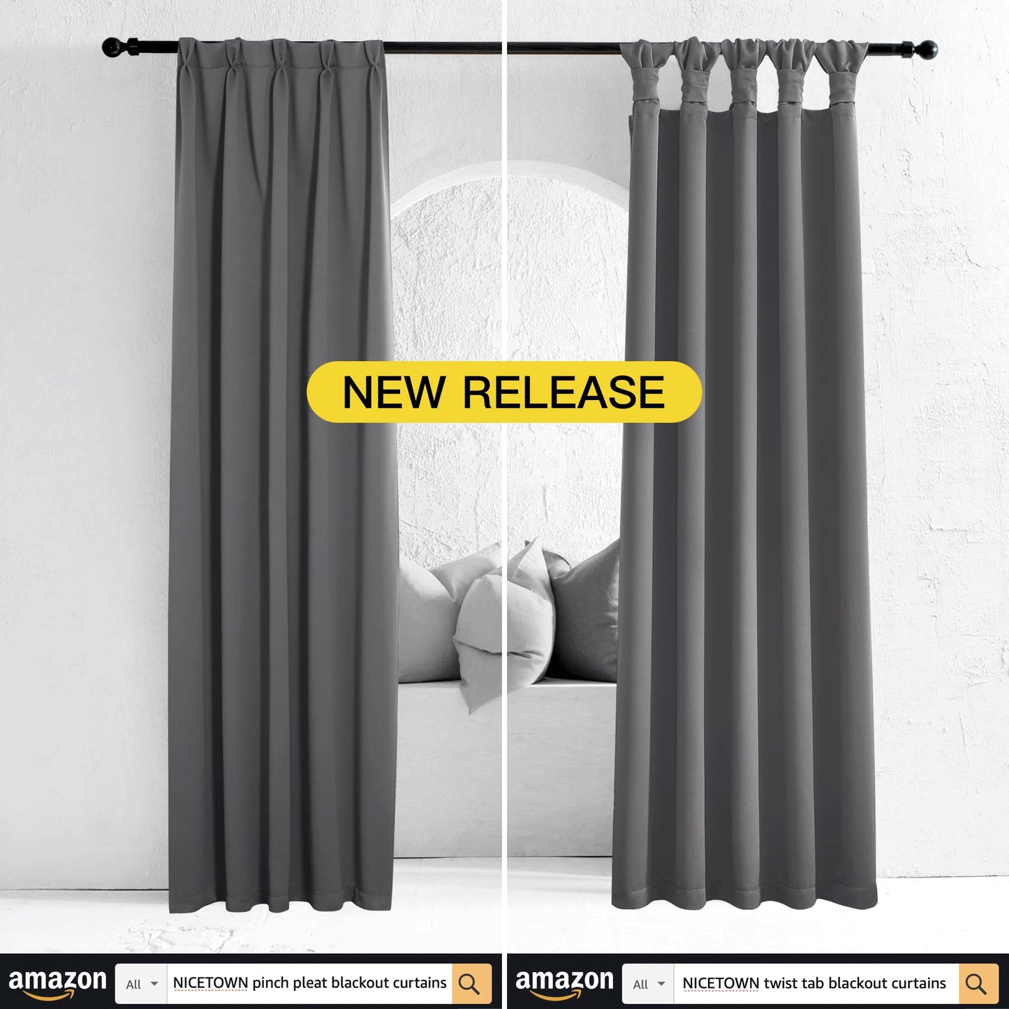 NICETOWN Bedroom Grey Blackout 120 inch Curtains - Triple Weave Energy Saving Thermal Insulated Solid Grommet Blackout Draperies for Patio, W52 x L120, 2 Panels