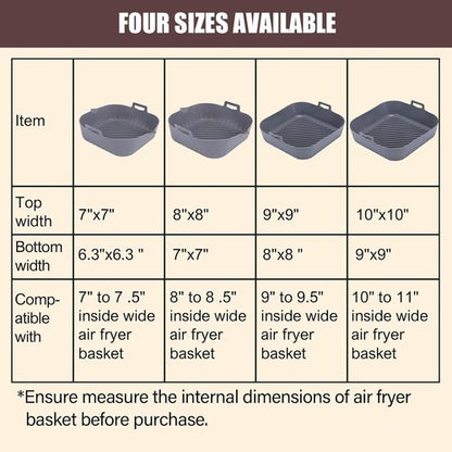 Golden Associate Silicone Liners - Non-Stick Reusable Air Fryer Basket | 2 Pcs, 9" Top Size, 8" Bottom Size