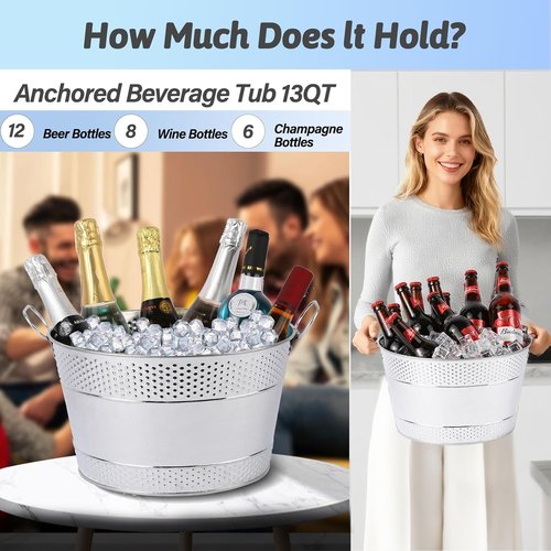 2pcs 7 Gallon Galvanized Tub, Large Ice Bucket for Parties, Mimosa Bars with Carry Handles, Galvanized Buckets for Champagne, Cocktails, Beer, Wine, and Other Drinks