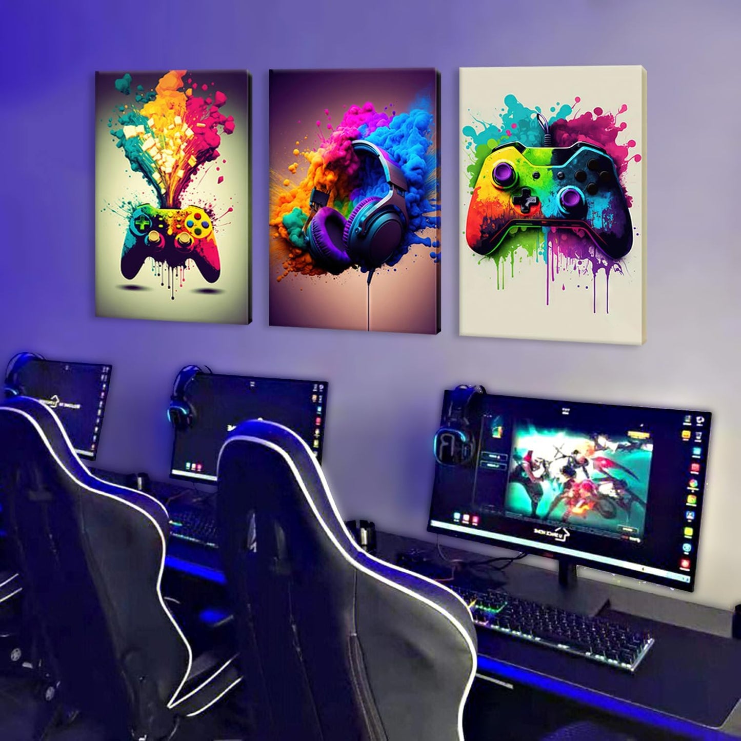 Skiennix 3-Piece Game Room Wall Art - Colorful Graffiti Theme Posters for Boys' Bedrooms | 12x16 Inch