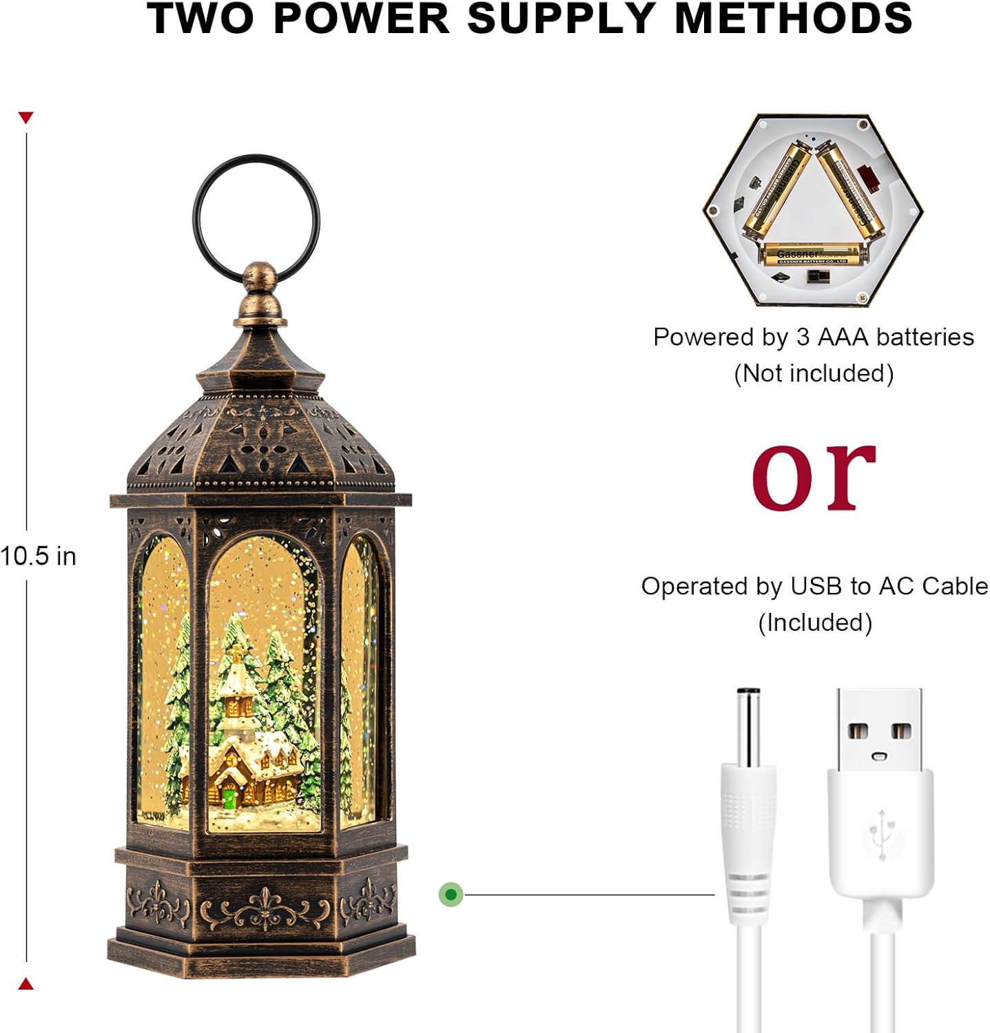 Regine Switzerland Christmas Snow Globe Lantern - Lighted Musical Church Decoration | Battery Operated & USB Powered
