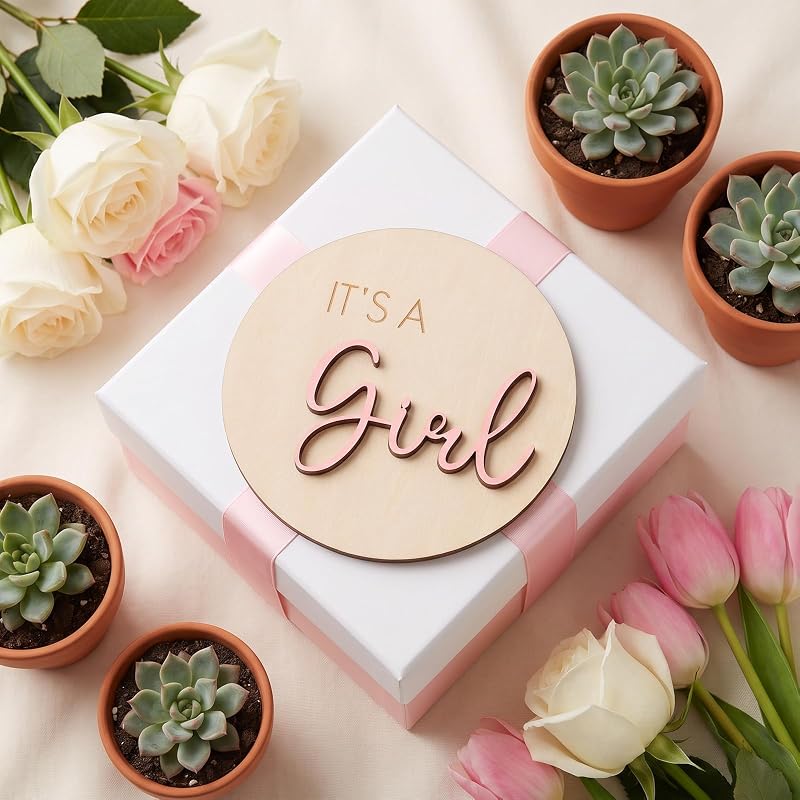 Its a Girl Sign - Wooden Boho Gender Reveal Decor 3.93in Nursery Plaque