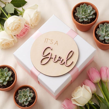 Its a Girl Sign - Wooden Boho Gender Reveal Decor 3.93in Nursery Plaque