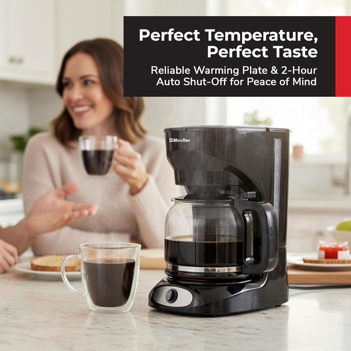 Mueller 12-Cup Drip Coffee Maker - Borosilicate Carafe, Auto-Off & Reusable Filter | Kitchen Essential