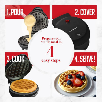 OVENTE Mini Waffle Maker - 4-Inch Non-Stick Chaffle Mold with Quick Heat-Up & Overheat Protection - Black WM215B