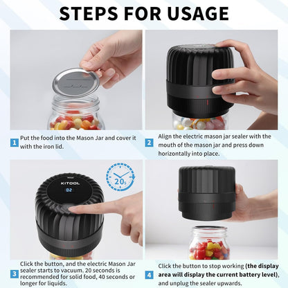 Skiennix Electric Mason Jar Vacuum Sealer Kit - Food Saver for Wide & Regular Mouth Jars | Includes 10 Lids