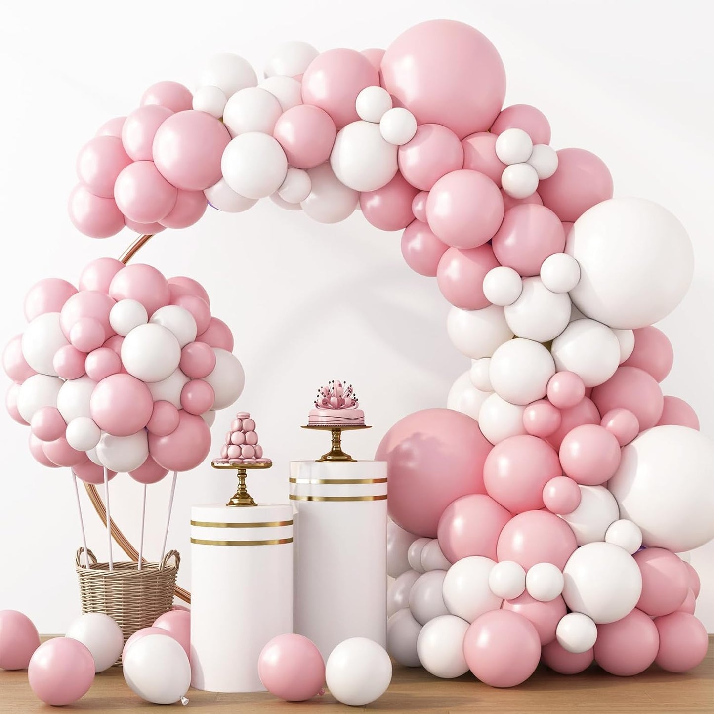 RUBFAC Latex Balloon Garland Kit - 129-Piece White & Pink Balloons for Baby Showers & Parties | 5-12 Inch Sizes