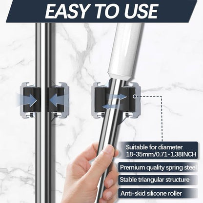 3-H Mop and Broom Holder - Heavy-Duty Wall Mount Organizer for Yard Tools | Black, 6 Pack