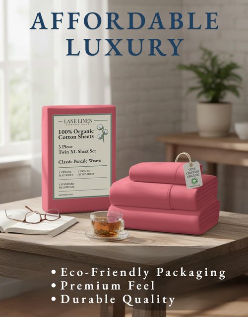 LANE LINEN 100% Organic Cotton Eco Friendly Bed Sheets Extra Long Twin, Soft & Comfy Fully Elasticized Percale, Low Pilling Machine Washable Naturally Cool Twin XL Sheet- Mineral Red