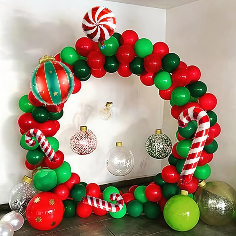 Christmas Balloon Arch Kit 117pc Candy Cane Red & Green Party Decoration, Includes Arch Accessories