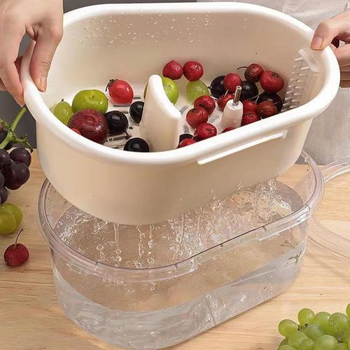 Fruit Cleaner Spinner,Portable Fruit and Vegetable Wash,Fruit Scrubber with Lid Washing Bowl,Large Efficient Multifunctional Fruit Wash Spinner, Manual salad cleaner with Colander and Bowl for Kitchen