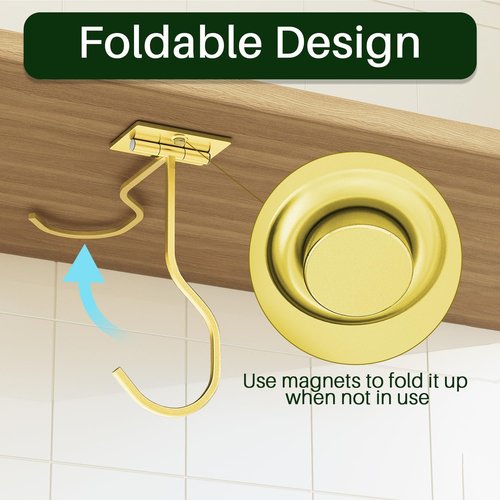 Bussdis Banana Hook - 2-Pack Foldable Metal Hanger | Space-Saving Under Cabinet Holder in Gold
