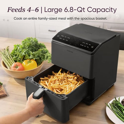 Cosori Air Fryer 6.8-Qt - 12 One-Touch Functions & Dual Heating Elements | Dishwasher-Safe, Gray