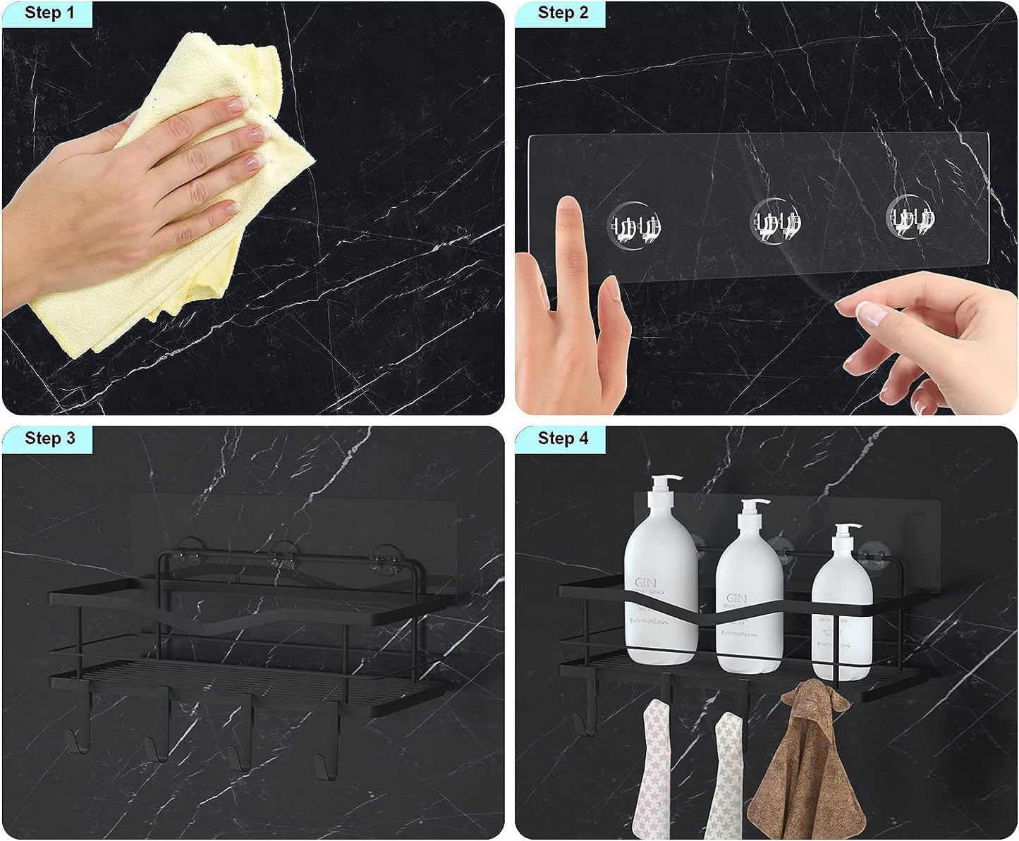 Skiennix Shower Caddy Adhesive Replacement | Heavy-Duty Sticky Wall Organizer - 4PCS Set