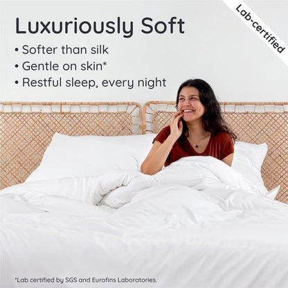 Bambaw 100% Viscose Derived from Bamboo Duvet Cover Queen Size – 3 Pieces Cooling Duvet Cover Queen Set, Soft Duvet Cover Queen Size, Breathable Duvet Cover Set, Soft Bedding Set, No Comforter (White)