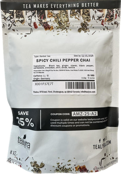 Tealyra - Spicy Chili Pepper Chai - Black Tea - Ginger - Cardamom - Cinnamon - Vanilla - Warm Spicy Loose Leaf Tea - 112g (4-ounce)