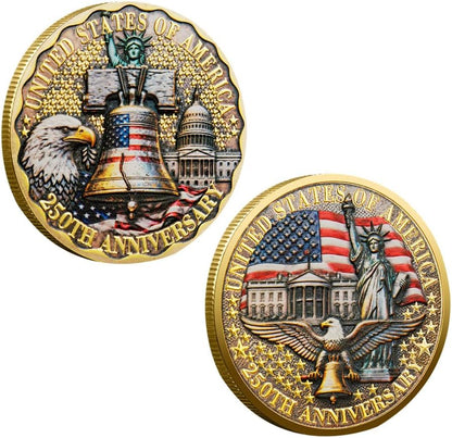 U.S. 250th Anniversary Commemorative Challenge Coin - Double-Sided High Relief Military Collectible for Veterans (1776-2026)