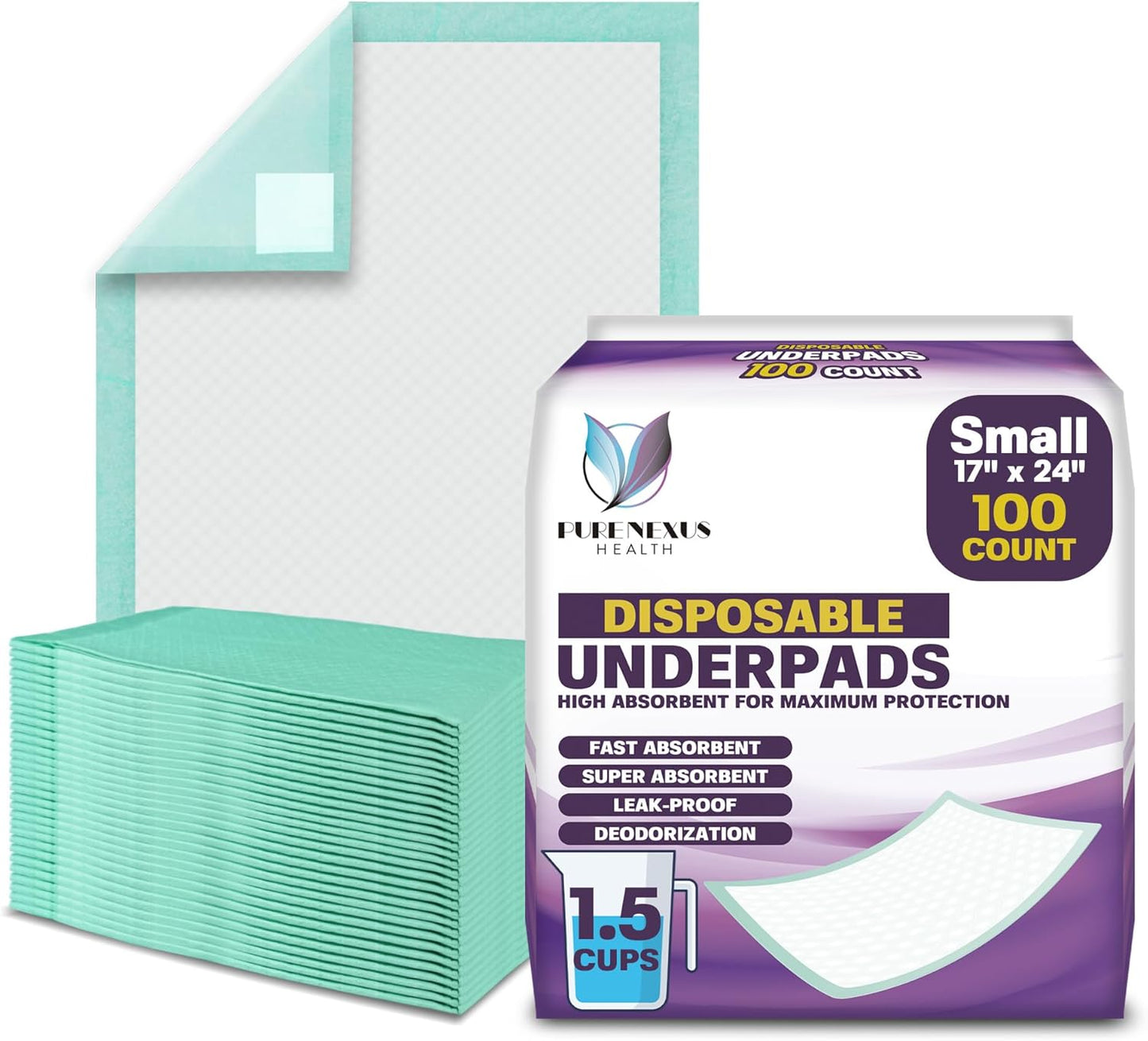 Skiennix Disposable Bed Pads - Super Absorbent & Waterproof Incontinence Pads | 17 x 24 Inches (100 Count)