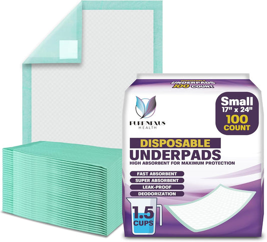Skiennix Disposable Bed Pads - Super Absorbent & Waterproof Incontinence Pads | 17 x 24 Inches (100 Count)