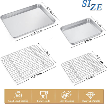P&P CHEF Toaster Oven Pan Set - 12.5 & 9 Inch Stainless Steel Baking Tray with Cooling Rack | Dishwasher Safe & Non-Toxic