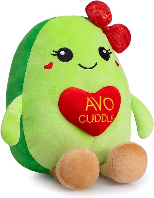 Avocado Plush Toy - 17-Inch Cute Stuffed Animal with Red Heart | Soft Avocado Pillow for Kids & Couples