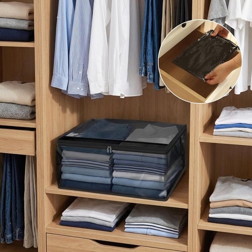 Fixwal Blanket Storage Bags - 80L Large Foldable Closet Organizers with Reinforced Handles | Black, PVC, 4 Pack
