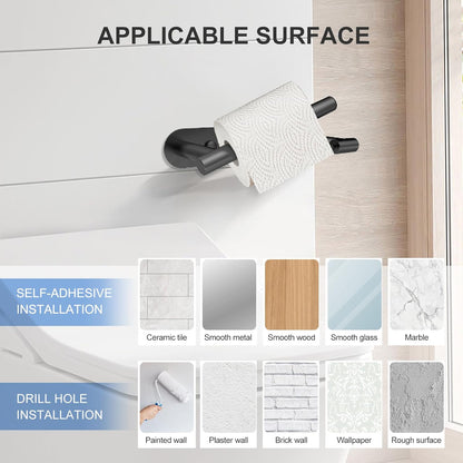 SetSail Toilet Paper Holder - Matte Black Adhesive or Screw-In Wall Mount | Stainless Steel Bathroom Accessory