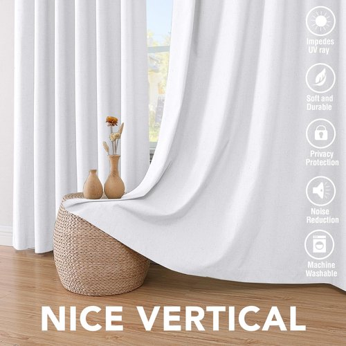 H.VERSAILTEX 100% Blackout Curtains for Bedroom Thermal Insulated Linen Textured Curtains Heat and Full Light Blocking Drapes Living Room Curtains 2 Panel Sets, 52x84 - Inch, Pure White