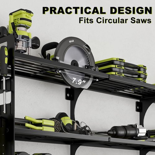 64" Power Tool Organizer - 16 Slots, 3-Tier Wall Mount Storage for Drills & Tools | Black
