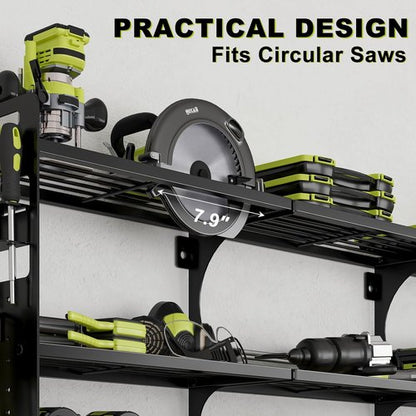 64" Power Tool Organizer - 16 Slots, 3-Tier Wall Mount Storage for Drills & Tools | Black