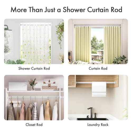 AmazerBath Spring Tension Shower Curtain Rod, 31-46.5 Inches Heavy Duty Tension Rod Rust Proof Bathroom Curtain Rod, Adjustable No Drill Easy Segmented Installation, White