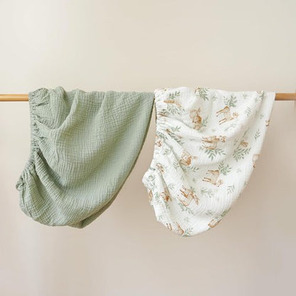 Konssy Muslin Changing Pad Covers - Ultra Soft & Breathable Cotton for Boys | 2 Pack in Woodland & Sage