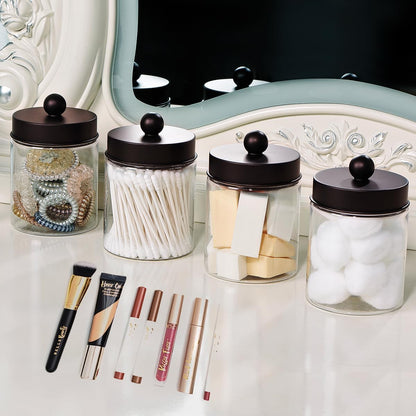Amolliar Qtip Holder Dispenser - Clear Plastic Apothecary Jar for Cotton Swabs & Makeup Storage | Bronze Finish (4)