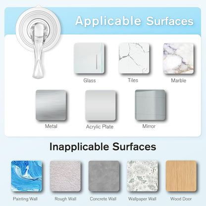 VIS'V Suction Cup Hooks - Heavy Duty Removable Shower Hooks | Clear, 2 Pcs with Wipes