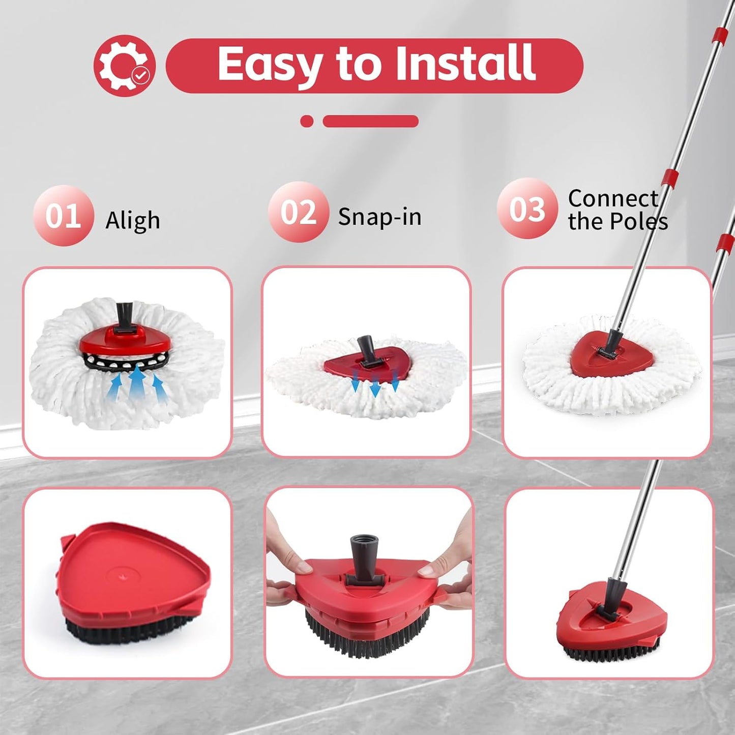 O Cedar Spin Mop Replacement Kit - 2 Microfiber Mop Heads, 58" Handle & Scrub Brush Attachment